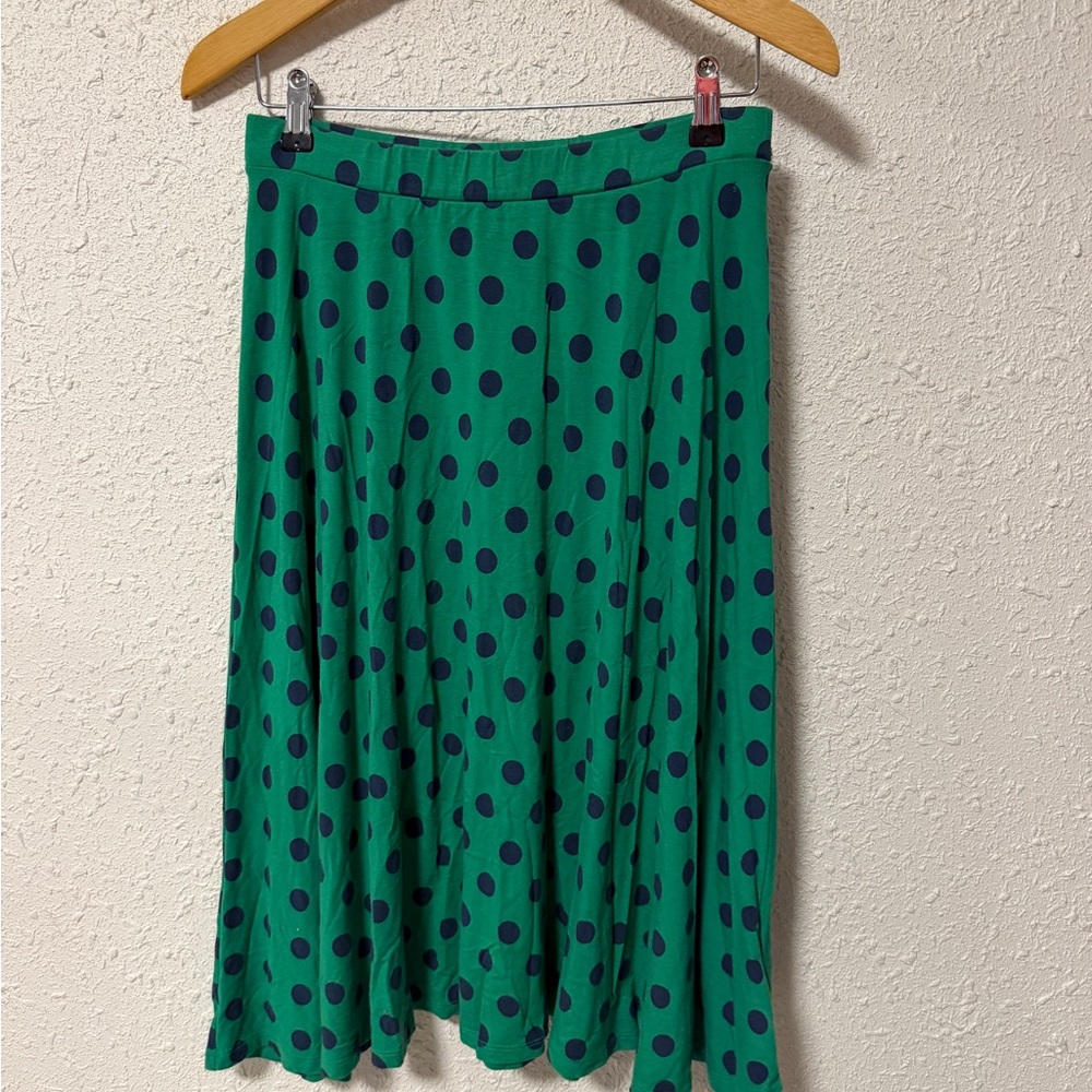 Boden Green Skirt with Navy Polka Dots Jersey